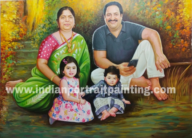 Custom made oil portrait painting for family