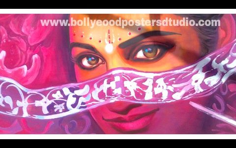 Hand painting knife art on canvas Bollywood poster