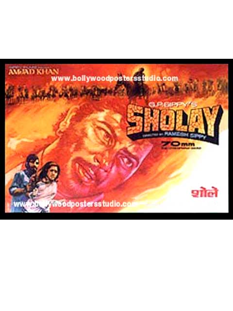 Hand painted bollywood movie posters Sholay - Amitabh bachchan