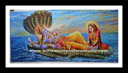 Best hand painted artist oil canvas - Lord Vishnu and Maa Laxmi reproduction