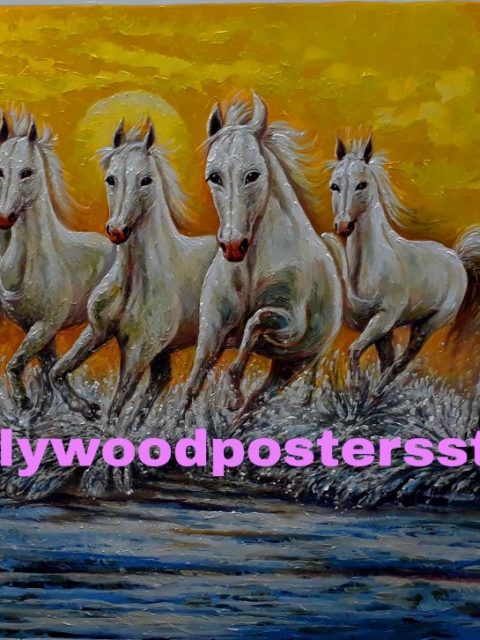 Good luck 7 white horse painting on canvas