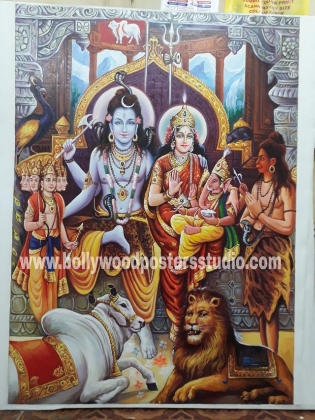 Hand painted shiv parvati darbar painting on oil canvas