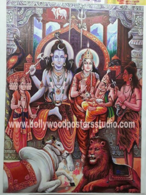 Hand painted shiv parvati darbar painting on oil canvas