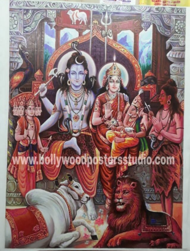Hand painted shiv parvati darbar painting on oil canvas