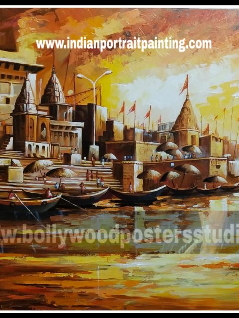 Canvas original Banaras ghat oil painting