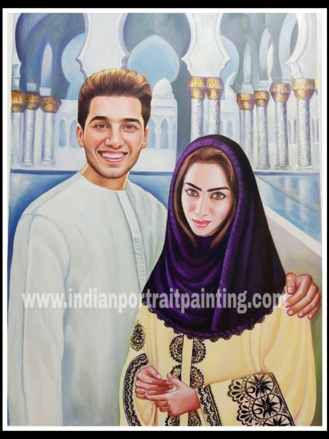Customized original oil portrait for couple