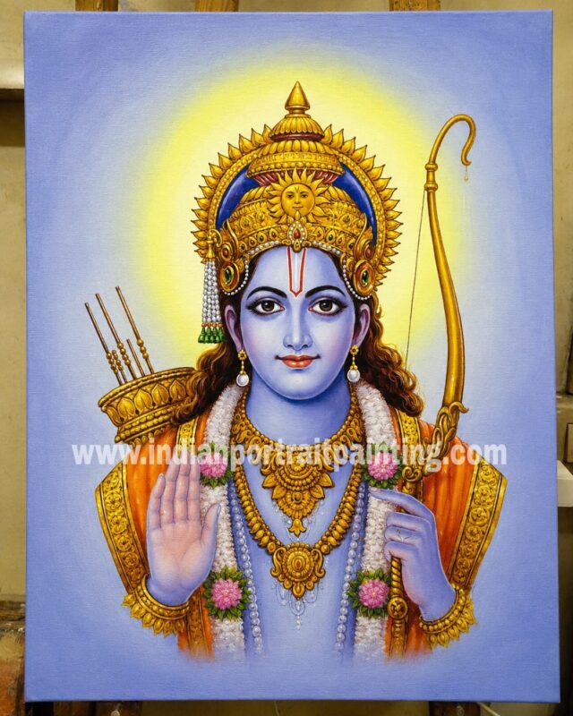 Oil painting of lord krishna on canvas