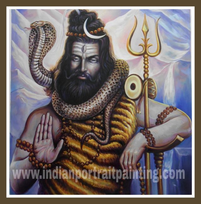Oil painting of lord shiva on canvas