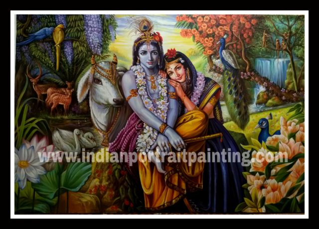 Original hand painted Radha Krishna art gallery oil painting